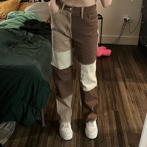 Brown women’s Hollister patchwork jeans